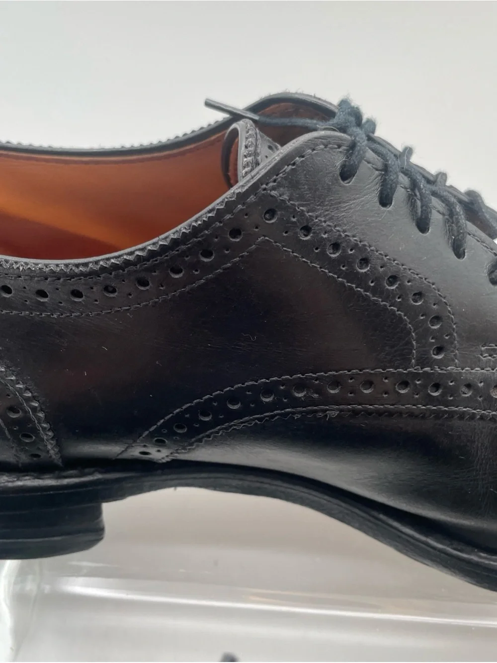 Allen Edmonds Black Leather Cap-Toe Derby Shoes with Broguing